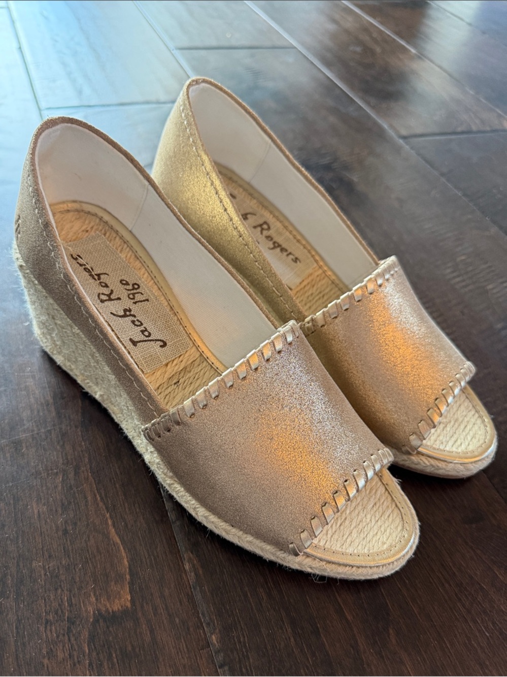 Jack Rogers Palmer Wedge Heels Metallic Gold Espadrille Sandals. Women’s 7 NWOT